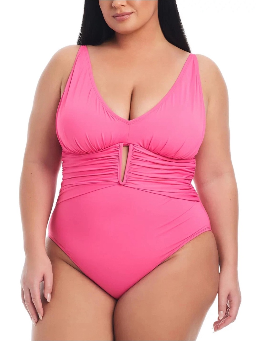Bleu Rod Beattie Women’s Pink V-Neck One-Piece Swimsuit Plus Size 20W